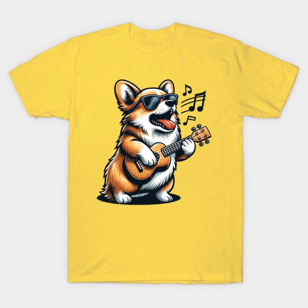 Dog Playing Guitar Singing Welsh Corgi Funny Corgi Grandma T-Shirt by BraaiNinja